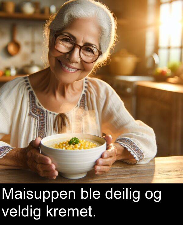 veldig: Maisuppen ble deilig og veldig kremet.