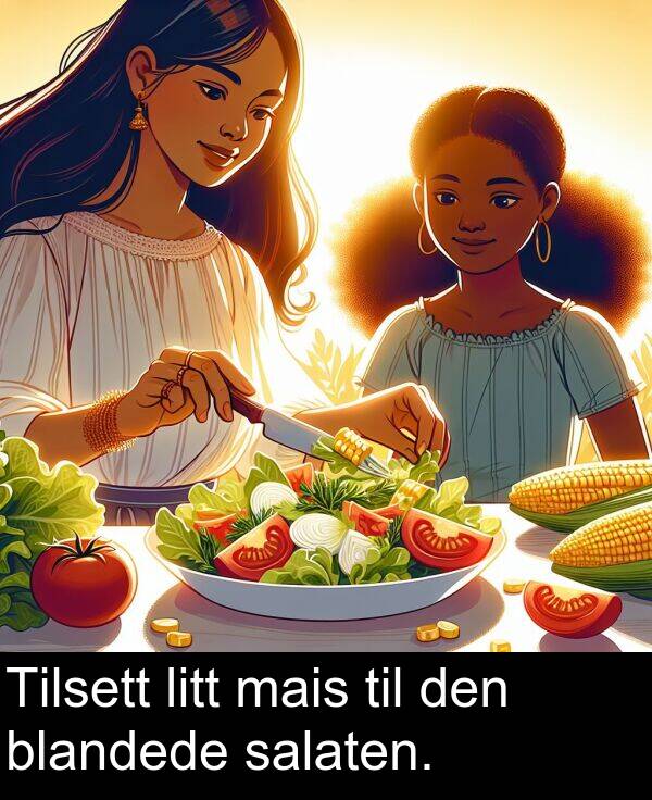 den: Tilsett litt mais til den blandede salaten.
