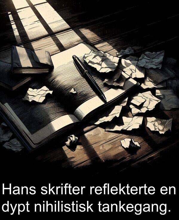 nihilistisk: Hans skrifter reflekterte en dypt nihilistisk tankegang.