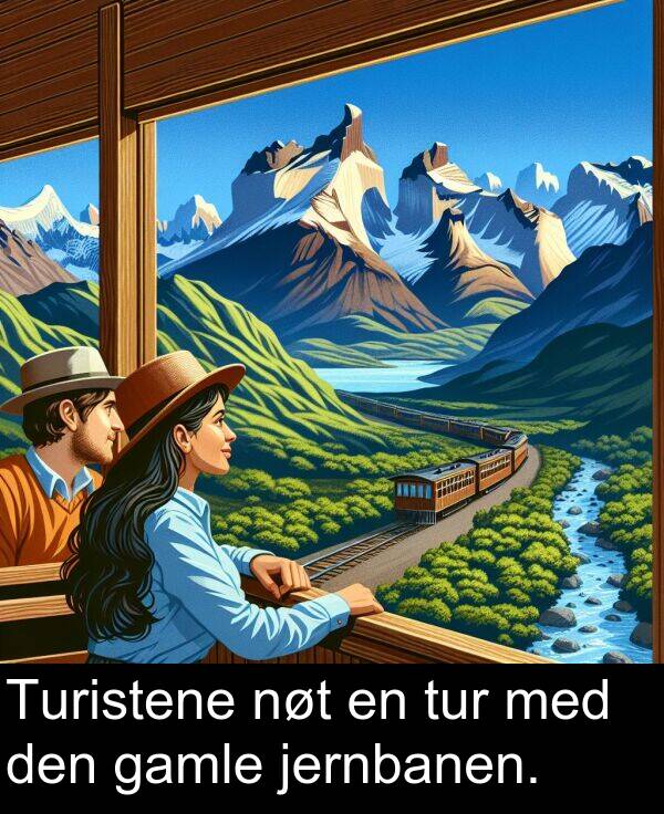 nøt: Turistene nøt en tur med den gamle jernbanen.
