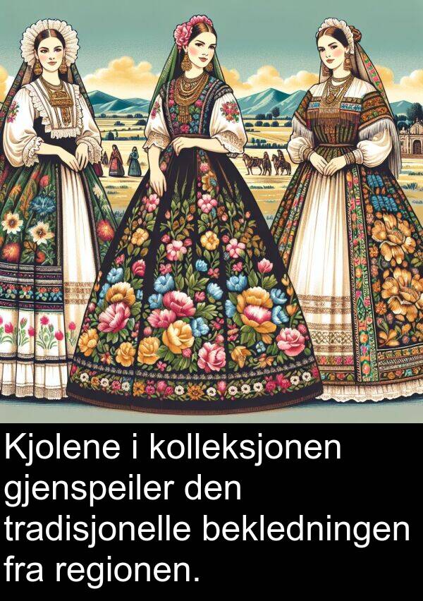 bekledningen: Kjolene i kolleksjonen gjenspeiler den tradisjonelle bekledningen fra regionen.