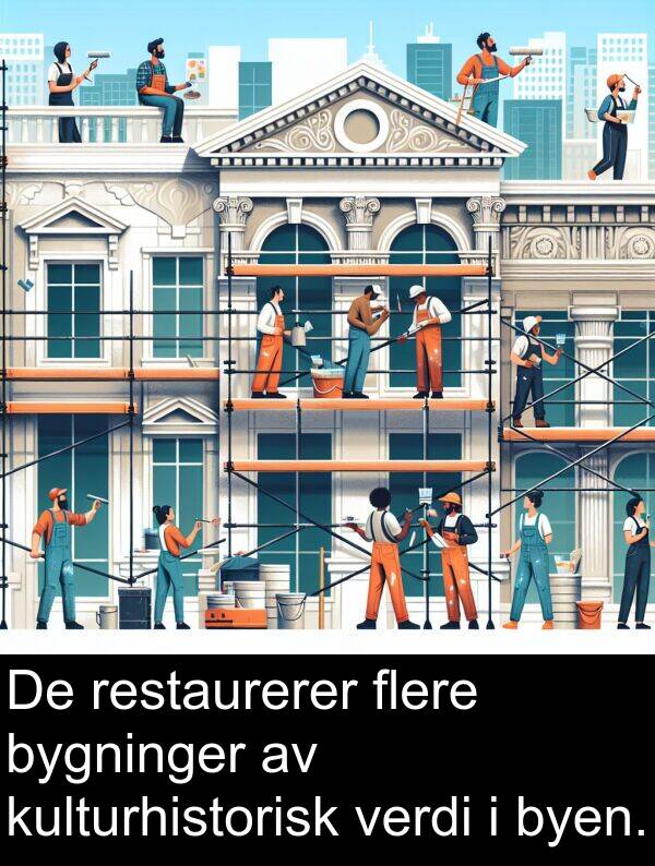 verdi: De restaurerer flere bygninger av kulturhistorisk verdi i byen.