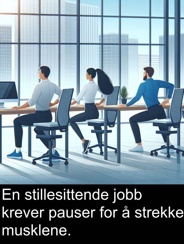 pauser: En stillesittende jobb krever pauser for å strekke musklene.
