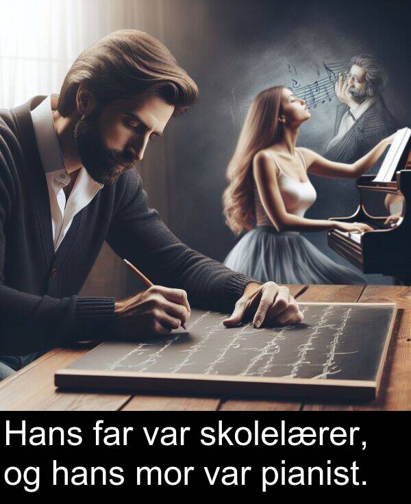 skolelærer: Hans far var skolelærer, og hans mor var pianist.