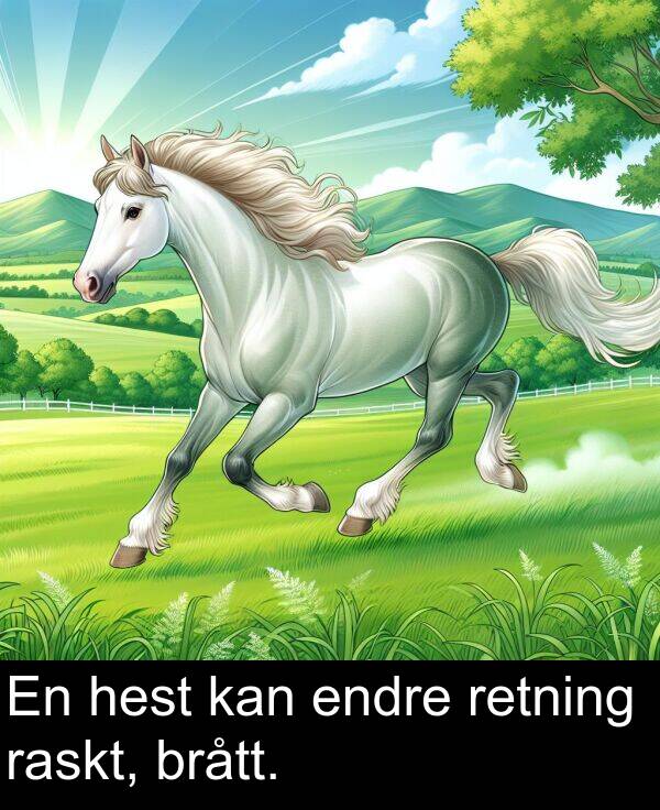 raskt: En hest kan endre retning raskt, brått.
