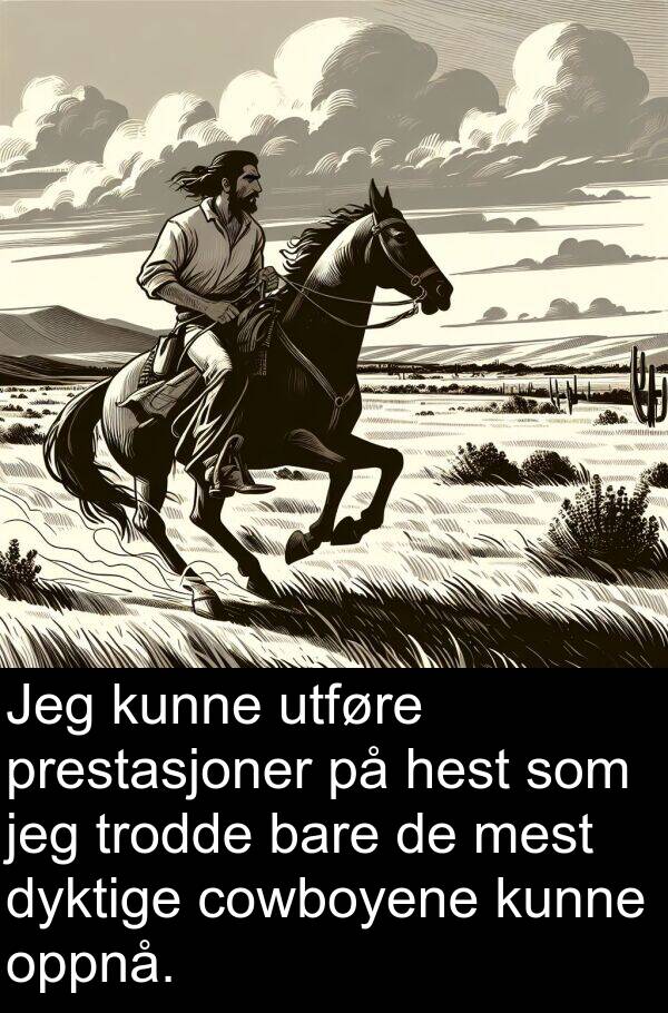 oppnå: Jeg kunne utføre prestasjoner på hest som jeg trodde bare de mest dyktige cowboyene kunne oppnå.