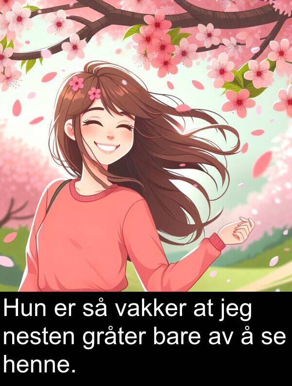 vakker: Hun er så vakker at jeg nesten gråter bare av å se henne.