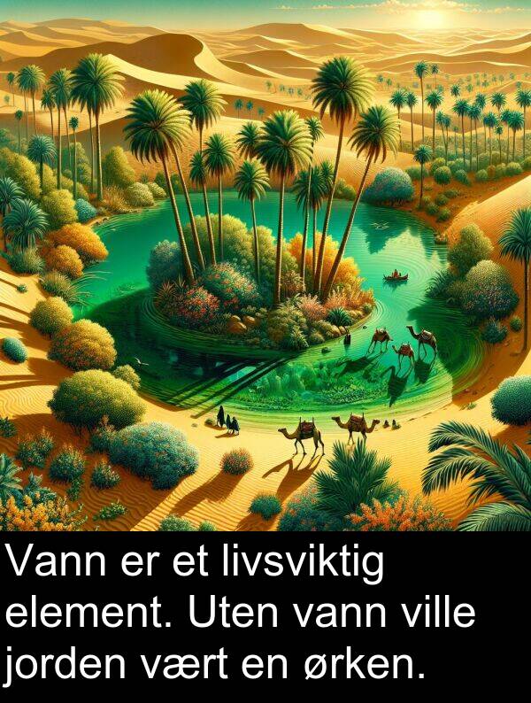 ørken: Vann er et livsviktig element. Uten vann ville jorden vært en ørken.