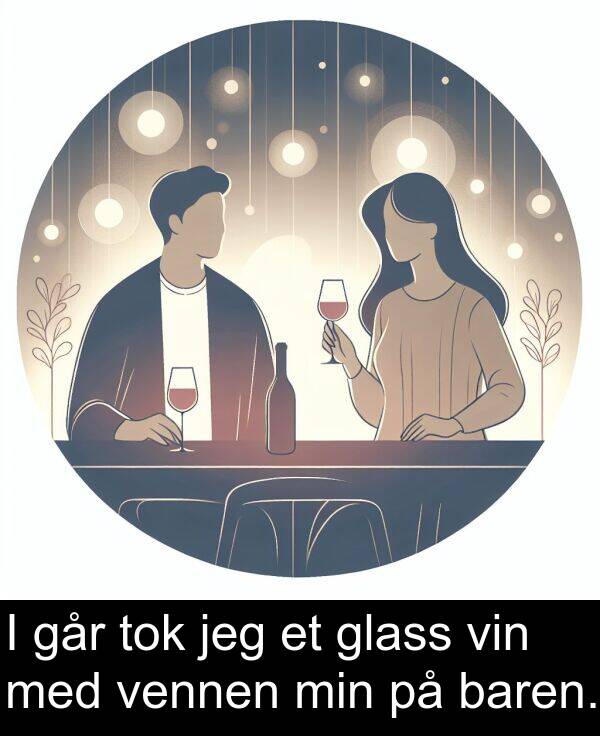 glass: I går tok jeg et glass vin med vennen min på baren.