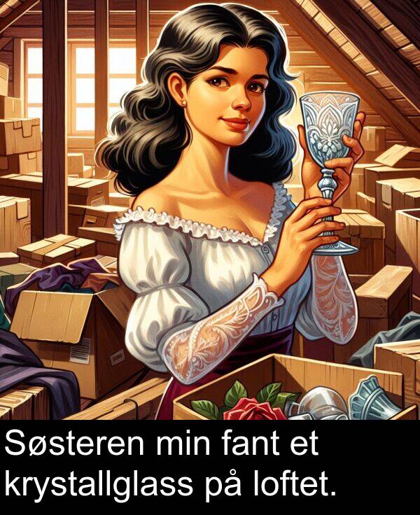 fant: Søsteren min fant et krystallglass på loftet.