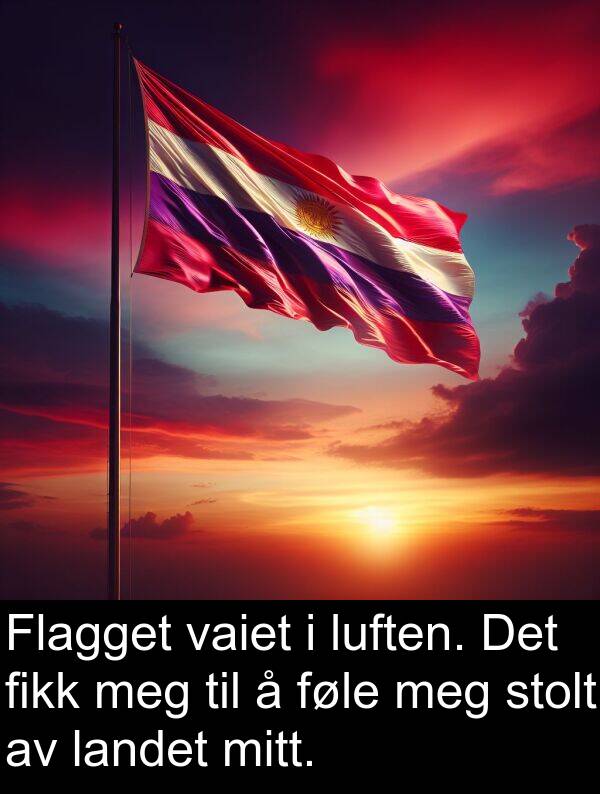 fikk: Flagget vaiet i luften. Det fikk meg til å føle meg stolt av landet mitt.