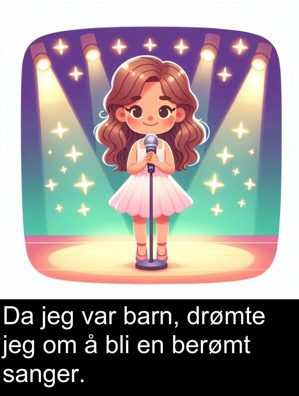 berømt: Da jeg var barn, drømte jeg om å bli en berømt sanger.