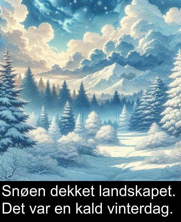 kald: Snøen dekket landskapet. Det var en kald vinterdag.