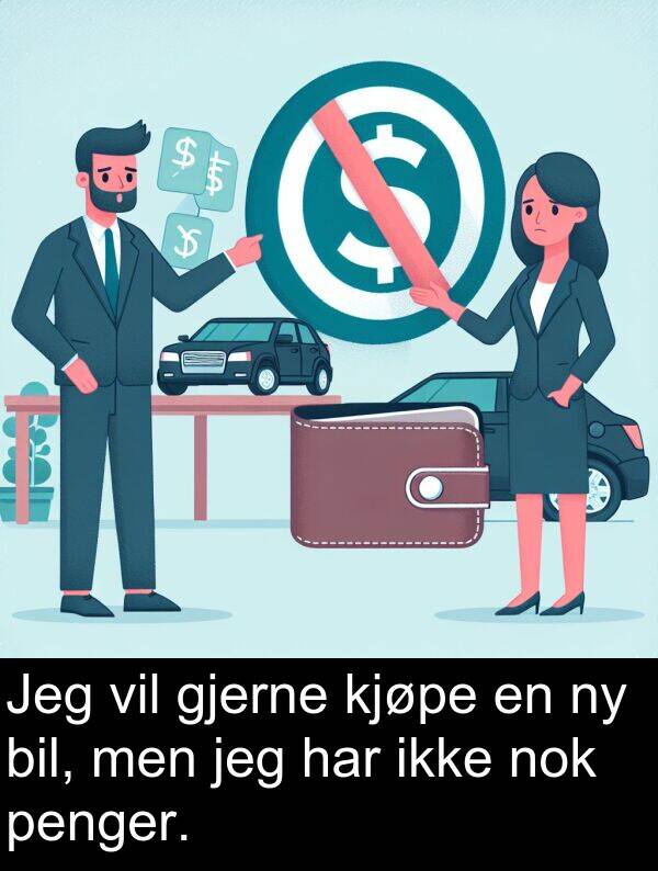 men: Jeg vil gjerne kjøpe en ny bil, men jeg har ikke nok penger.