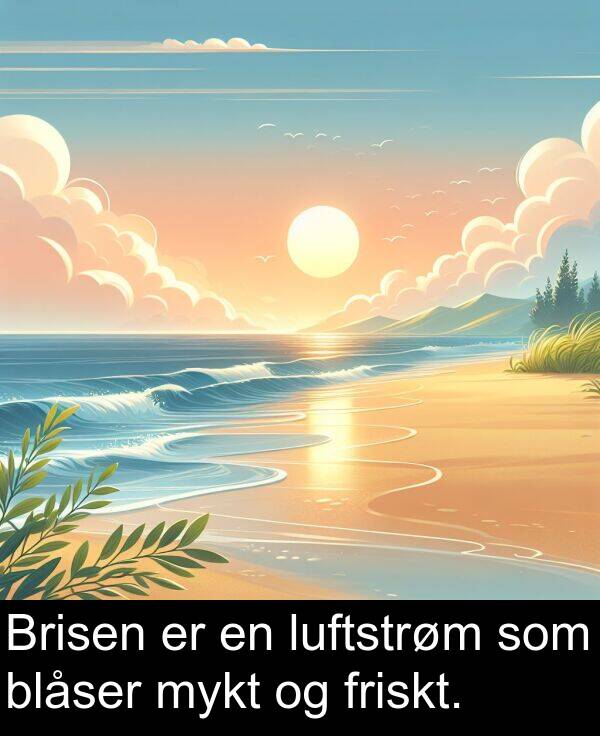blåser: Brisen er en luftstrøm som blåser mykt og friskt.