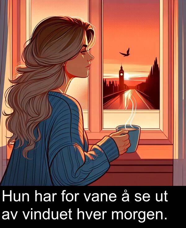 hver: Hun har for vane å se ut av vinduet hver morgen.