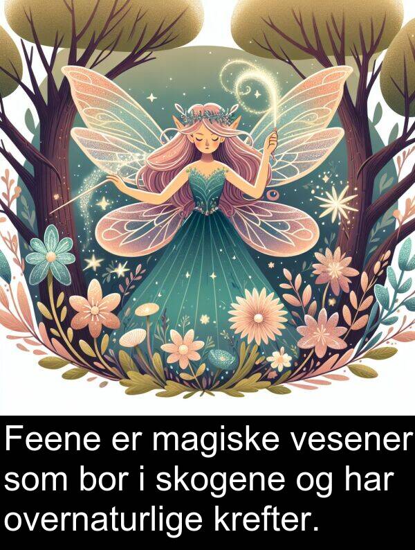 overnaturlige: Feene er magiske vesener som bor i skogene og har overnaturlige krefter.