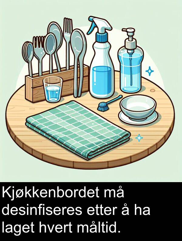 hvert: Kjøkkenbordet må desinfiseres etter å ha laget hvert måltid.