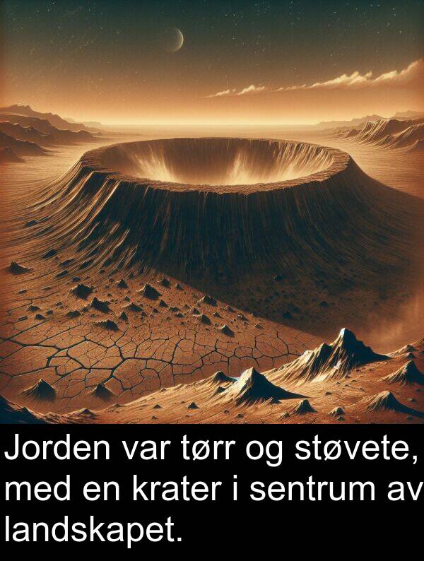 sentrum: Jorden var tørr og støvete, med en krater i sentrum av landskapet.