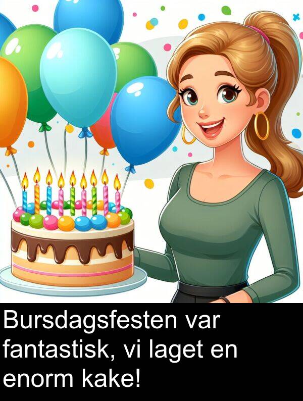 fantastisk: Bursdagsfesten var fantastisk, vi laget en enorm kake!
