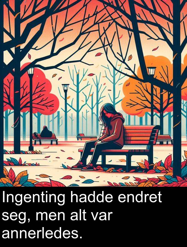 men: Ingenting hadde endret seg, men alt var annerledes.