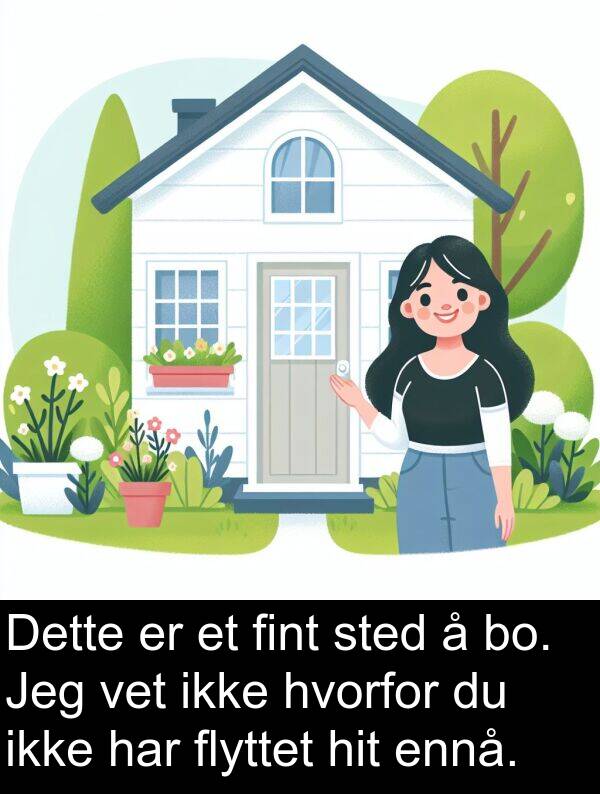 flyttet: Dette er et fint sted å bo. Jeg vet ikke hvorfor du ikke har flyttet hit ennå.