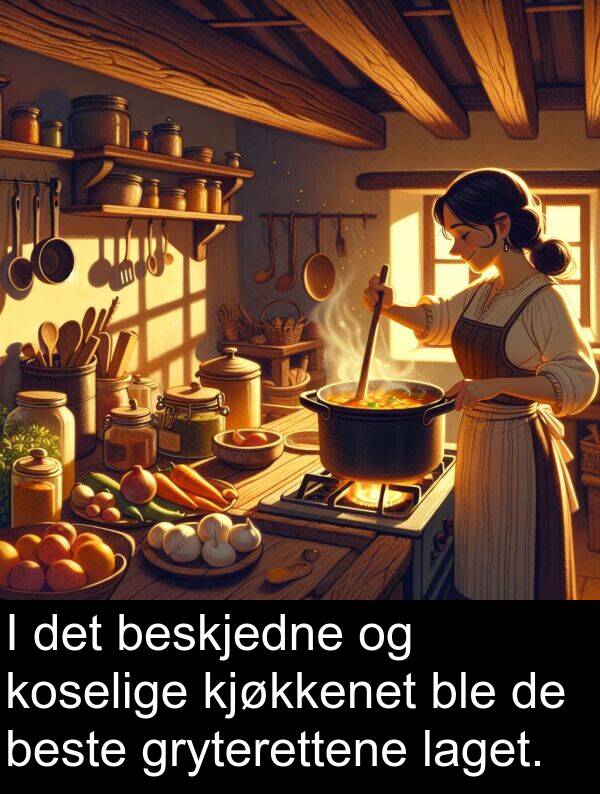 kjøkkenet: I det beskjedne og koselige kjøkkenet ble de beste gryterettene laget.