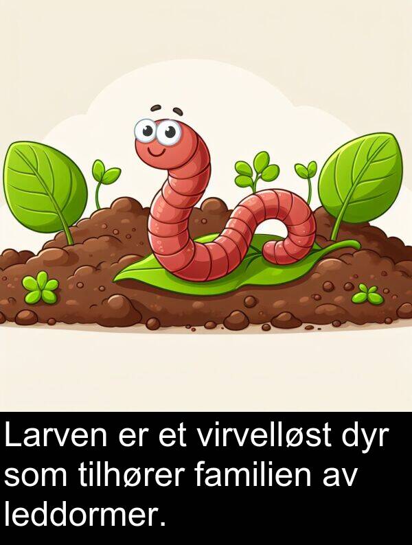dyr: Larven er et virvelløst dyr som tilhører familien av leddormer.