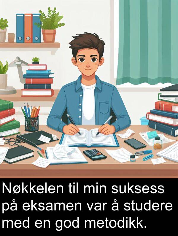 god: Nøkkelen til min suksess på eksamen var å studere med en god metodikk.