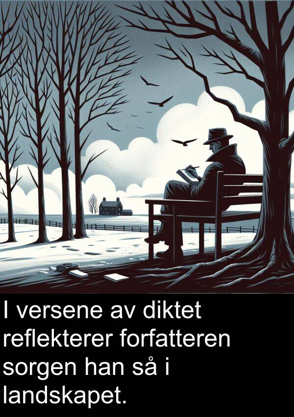 reflekterer: I versene av diktet reflekterer forfatteren sorgen han så i landskapet.