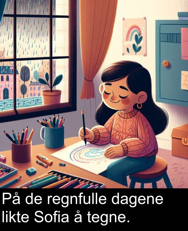 regnfulle: På de regnfulle dagene likte Sofia å tegne.