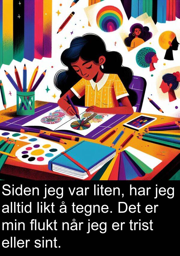 sint: Siden jeg var liten, har jeg alltid likt å tegne. Det er min flukt når jeg er trist eller sint.