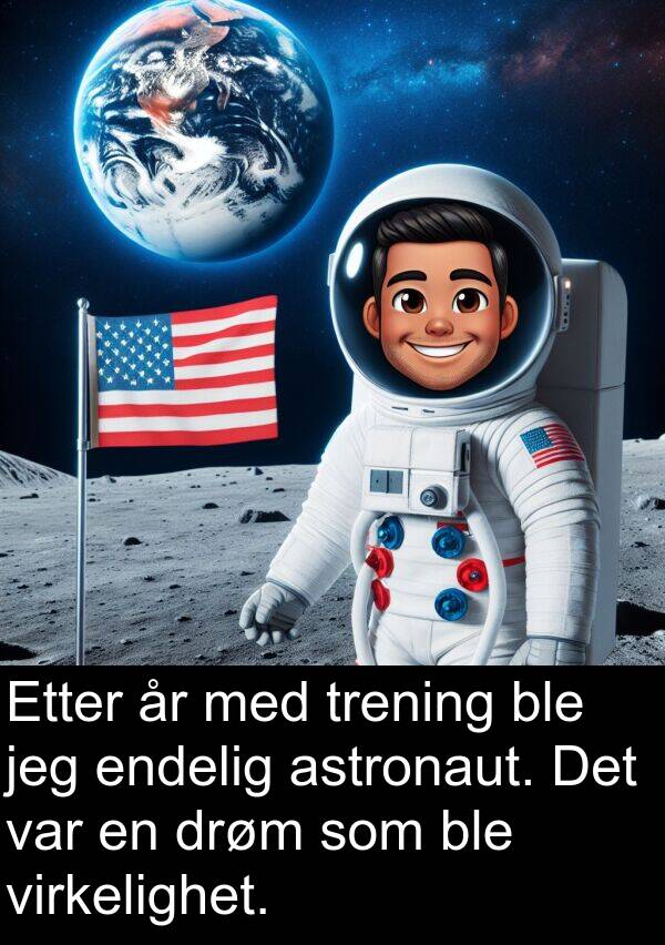 drøm: Etter år med trening ble jeg endelig astronaut. Det var en drøm som ble virkelighet.