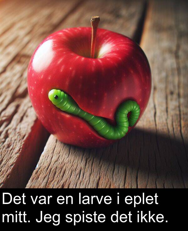 spiste: Det var en larve i eplet mitt. Jeg spiste det ikke.