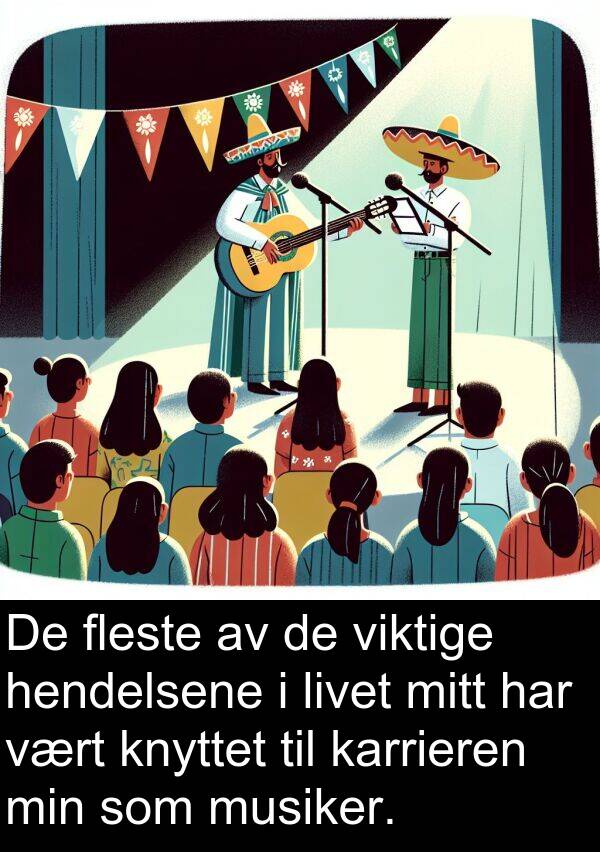 fleste: De fleste av de viktige hendelsene i livet mitt har vært knyttet til karrieren min som musiker.