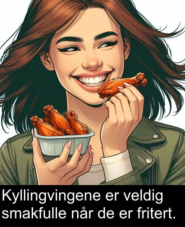 når: Kyllingvingene er veldig smakfulle når de er fritert.