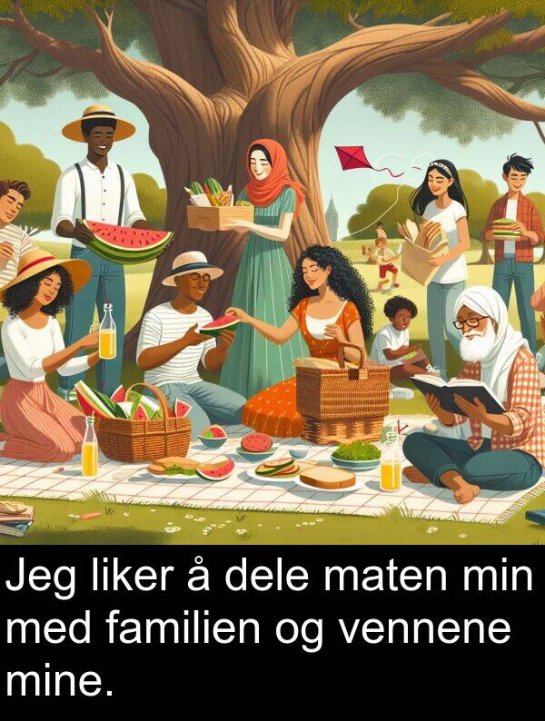 maten: Jeg liker å dele maten min med familien og vennene mine.