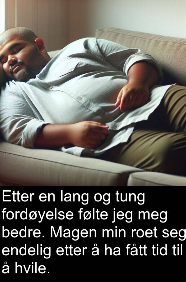 hvile: Etter en lang og tung fordøyelse følte jeg meg bedre. Magen min roet seg endelig etter å ha fått tid til å hvile.