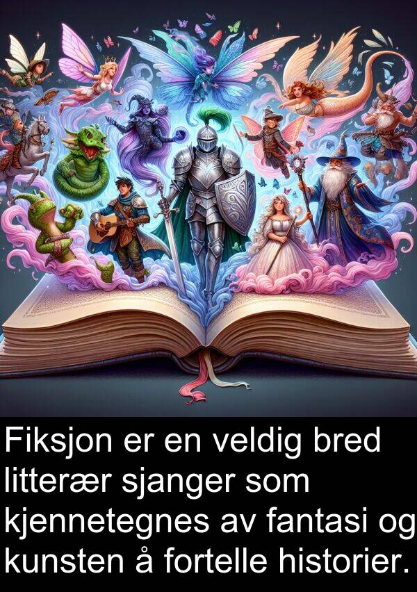 bred: Fiksjon er en veldig bred litterær sjanger som kjennetegnes av fantasi og kunsten å fortelle historier.