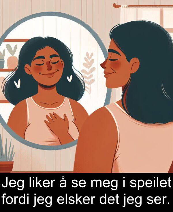ser: Jeg liker å se meg i speilet fordi jeg elsker det jeg ser.