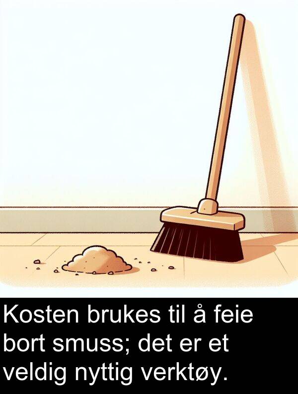 smuss: Kosten brukes til å feie bort smuss; det er et veldig nyttig verktøy.