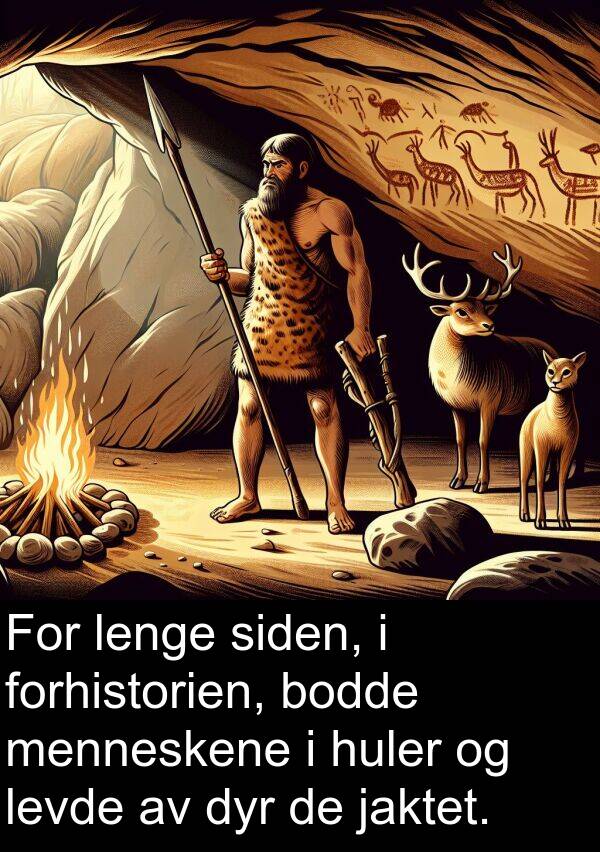 forhistorien: For lenge siden, i forhistorien, bodde menneskene i huler og levde av dyr de jaktet.