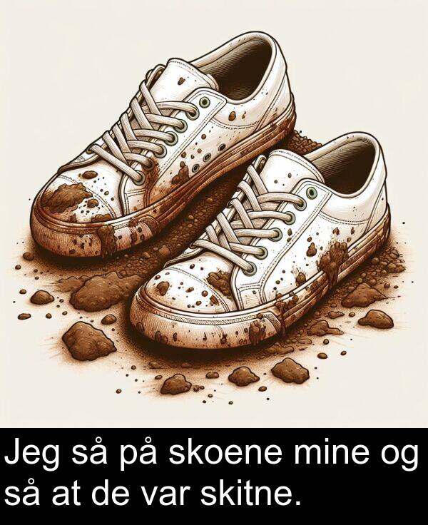 mine: Jeg så på skoene mine og så at de var skitne.