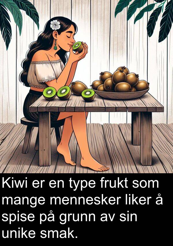 grunn: Kiwi er en type frukt som mange mennesker liker å spise på grunn av sin unike smak.