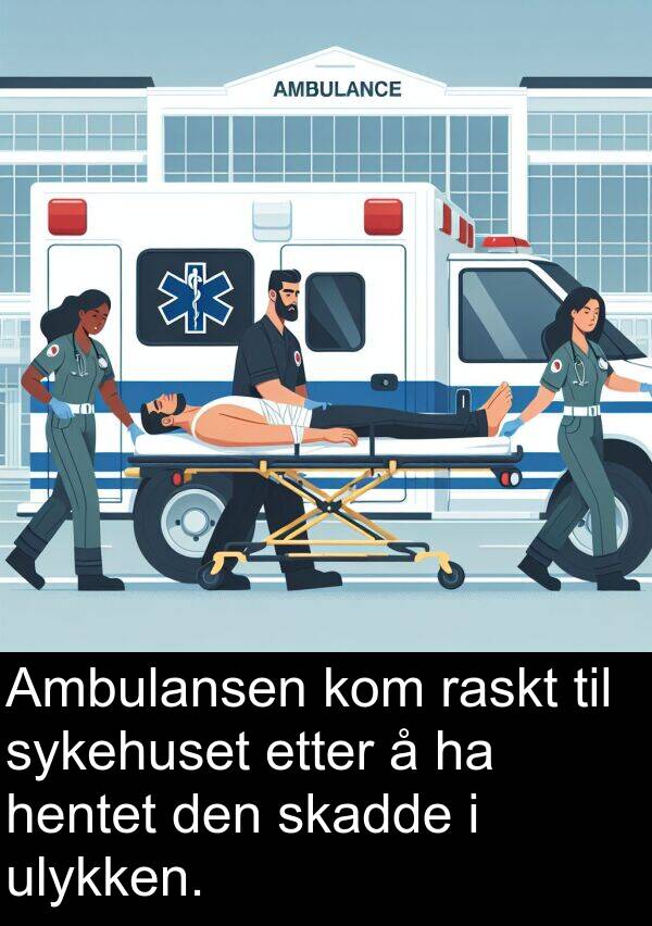 raskt: Ambulansen kom raskt til sykehuset etter å ha hentet den skadde i ulykken.