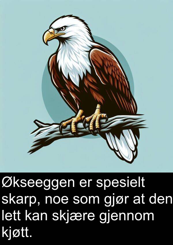 kjøtt: Økseeggen er spesielt skarp, noe som gjør at den lett kan skjære gjennom kjøtt.