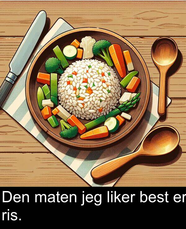 best: Den maten jeg liker best er ris.