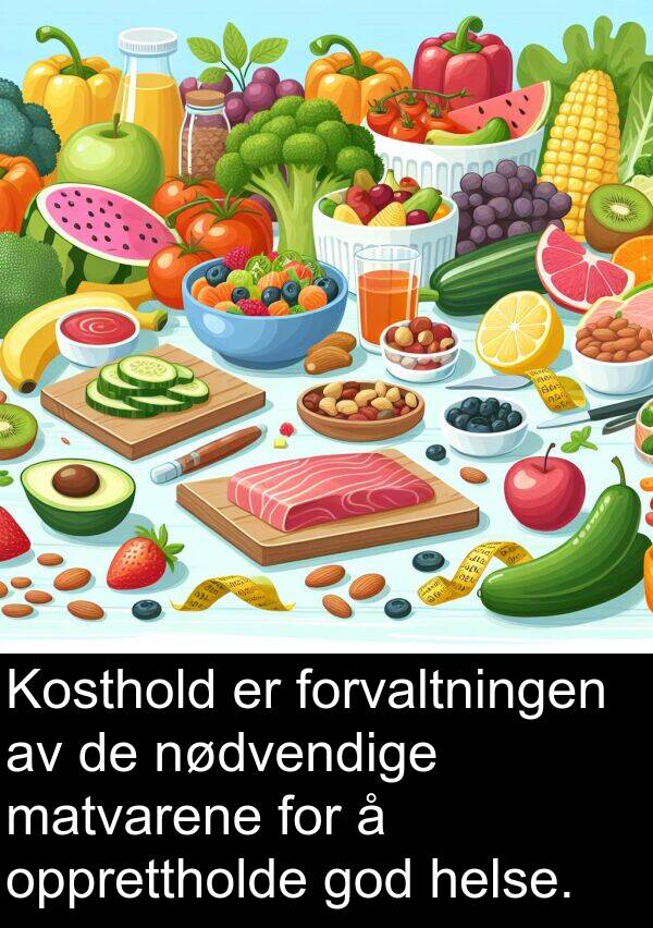 opprettholde: Kosthold er forvaltningen av de nødvendige matvarene for å opprettholde god helse.