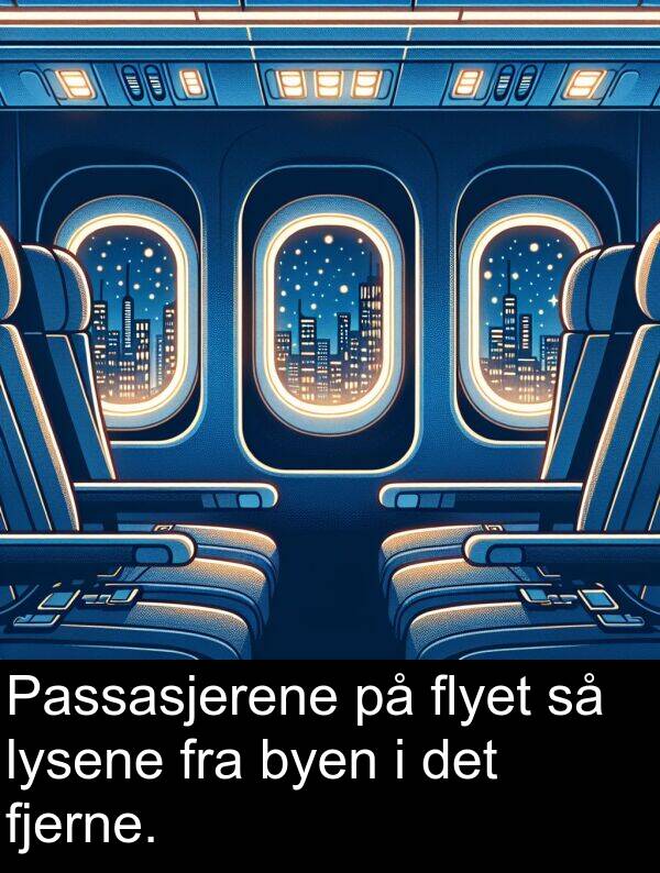 flyet: Passasjerene på flyet så lysene fra byen i det fjerne.