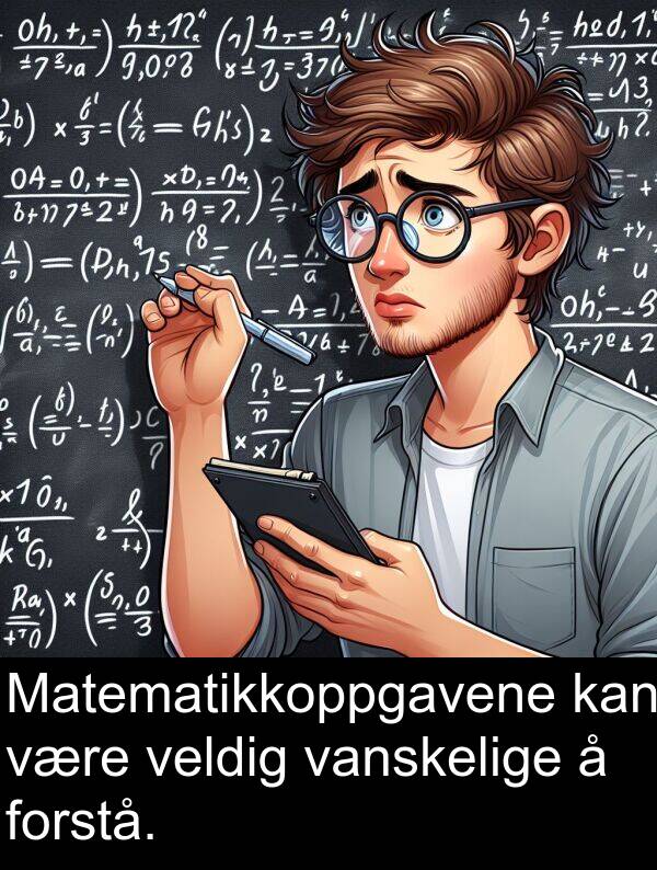 vanskelige: Matematikkoppgavene kan være veldig vanskelige å forstå.